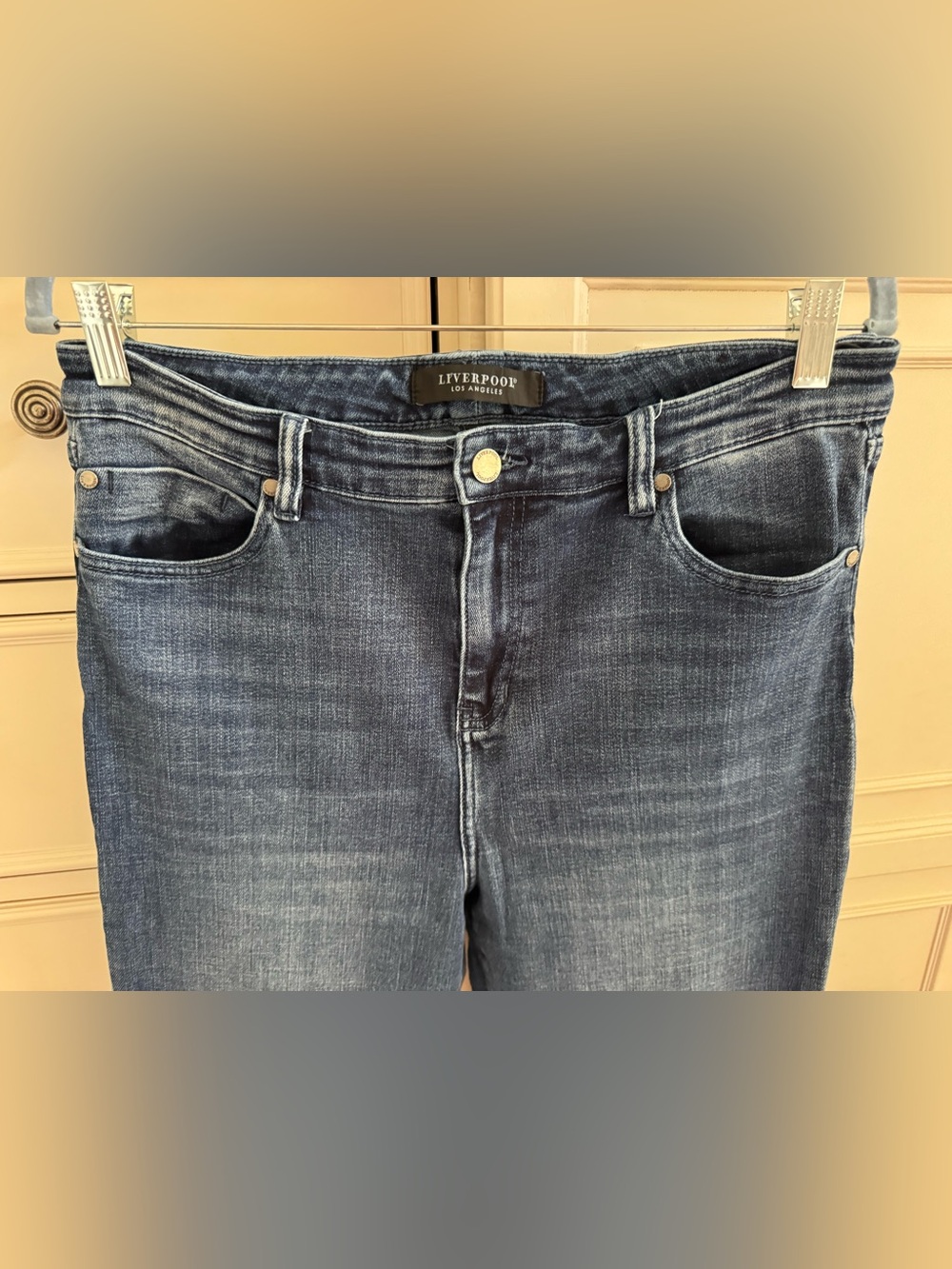 Liverpool Dark Blue Frayed Hem Wide Leg Jeans with Side Slits - Picture 2 of 5